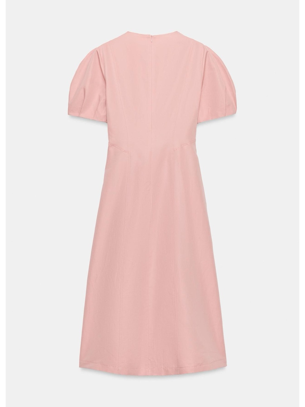 Zara Light Pink Puff Sleeve A-Line Linen blend midi Dress#22929 - Picture 8 of 9